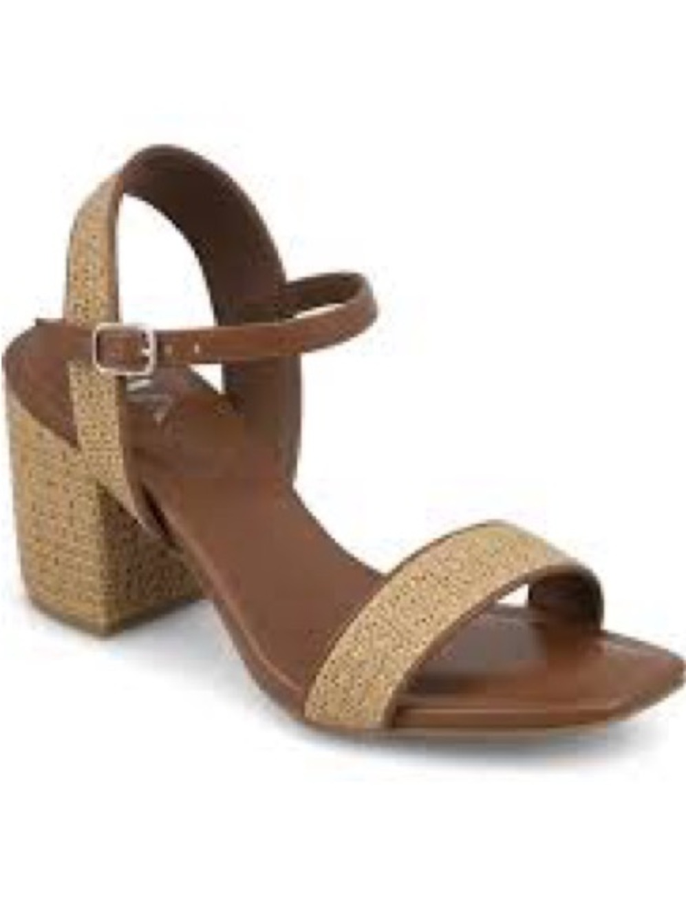 MIA Tan and Beige Rafia Woven Block Heel Sandals 8
